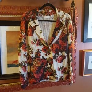 Anthropologie Retro Rose Print Cardigan Sweater